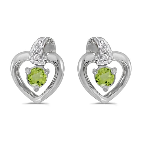 10k White Gold Round Peridot And Diamond Heart Earrings Free 10k White Gold Round Peridot And Diamond Heart Earrings