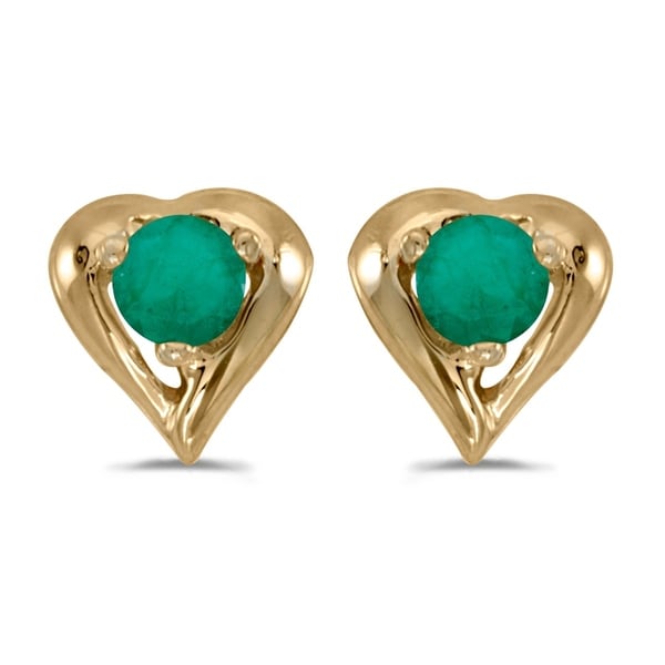 14k Yellow Gold Round Emerald Heart Earrings Free Shipping Today 14k Yellow Gold Round Emerald Heart Earrings