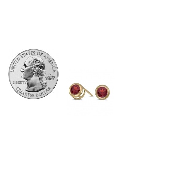 14k Yellow Gold Round Garnet Bezel Stud Earrings