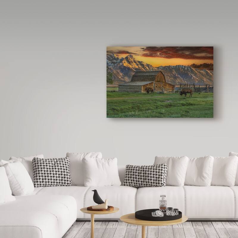 Galloimages Online 'Moulton Barn At Sunrise With Bison' Canvas Art - Multi-color