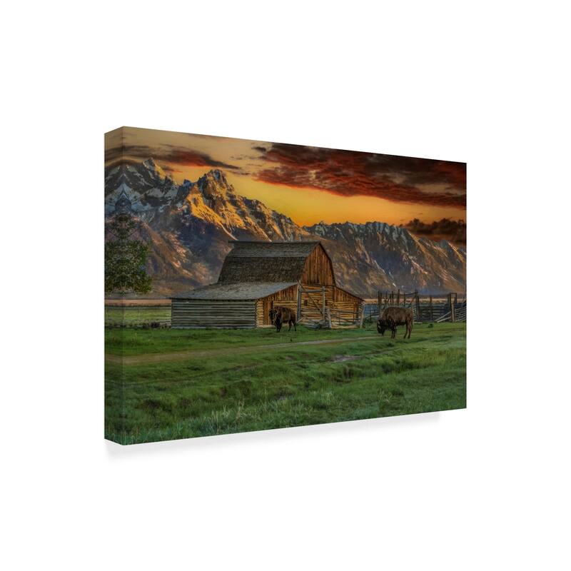 Galloimages Online 'Moulton Barn At Sunrise With Bison' Canvas Art - Multi-color