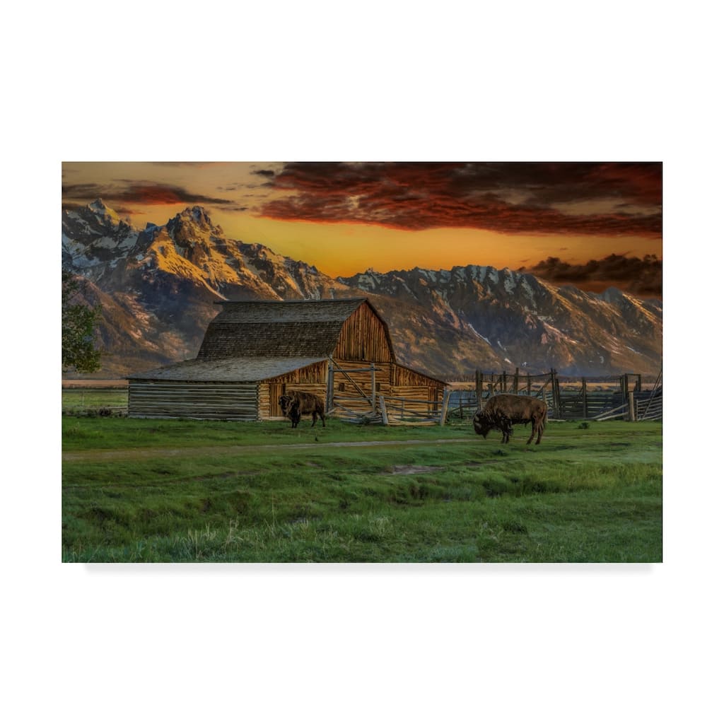Galloimages Online 'Moulton Barn At Sunrise With Bison' Canvas Art - Multi-color