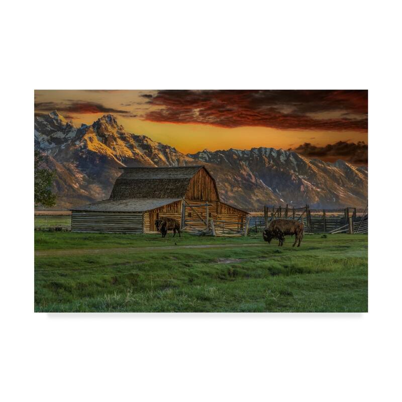 Galloimages Online 'Moulton Barn At Sunrise With Bison' Canvas Art - Multi-color