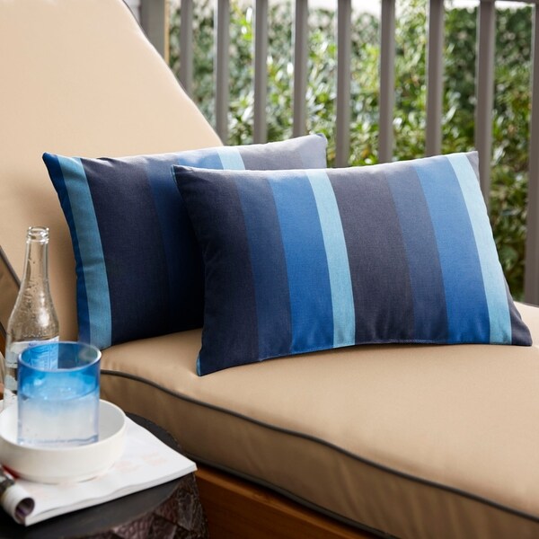 Shop Sunbrella Indigo Blue Stripe Indoor/ Outdoor Lumbar Pillow, Set of