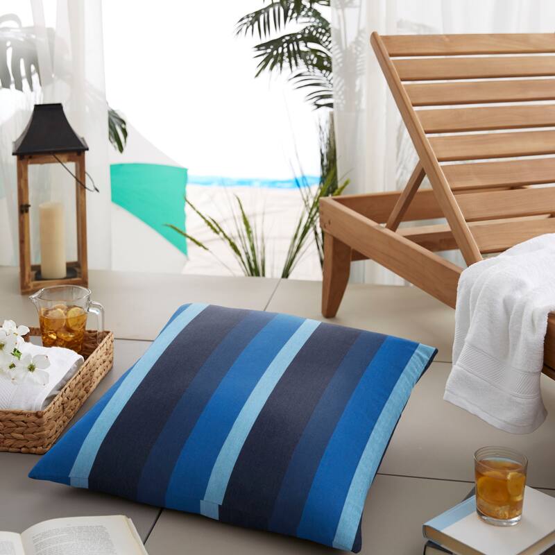 Sunbrella Indigo Blue Stripe Indoor/ Outdoor Square Floor Pillow - 26 X 26
