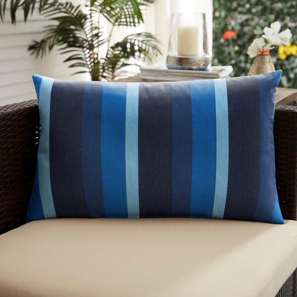 Sunbrella Indigo Blue Stripe Indoor/ Outdoor XL Lumbar Pillow 16 x 26