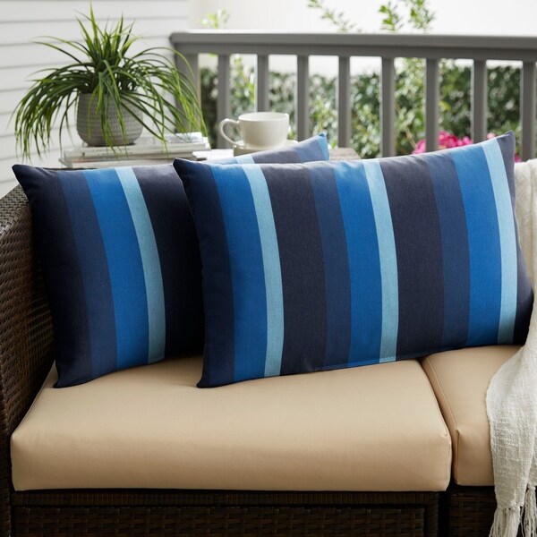 Shop Sunbrella Indigo Blue Stripe Indoor/ Outdoor XL Lumbar Pillow, Set