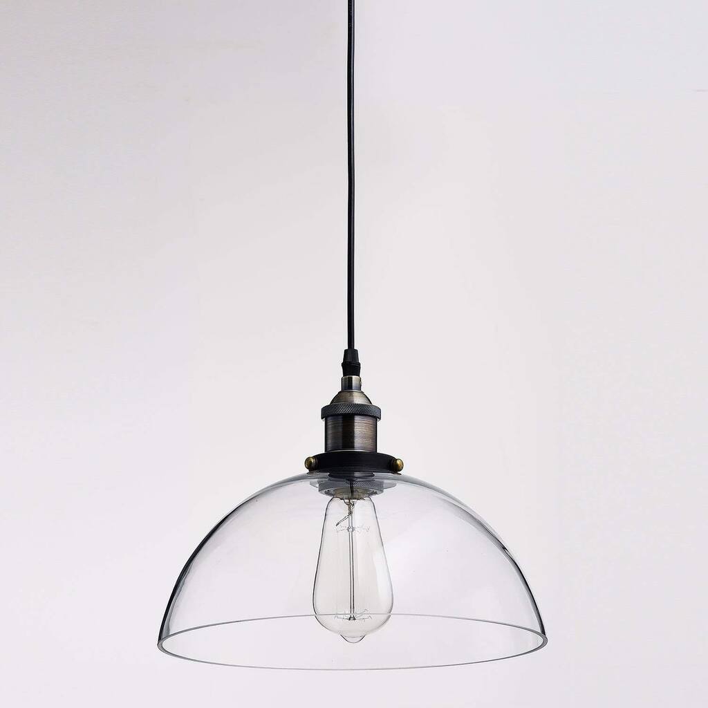 Industrial Clear Glass Shade Kitchen Island Pendant Lighting, Antique Bronze