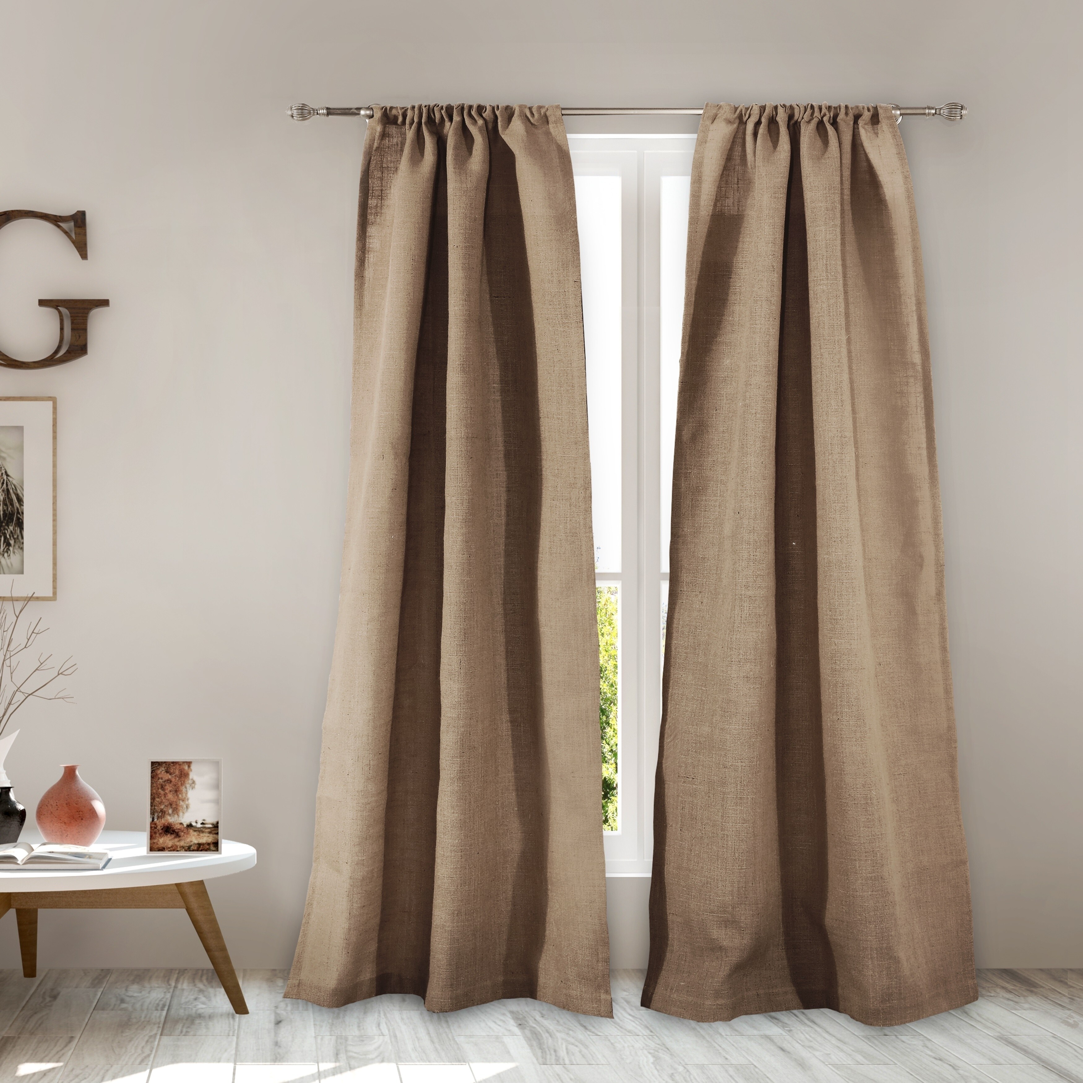 Shop Greenland Home Burlap Curtain Panel Pair With Tiebacks On