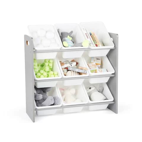 Tot Tutors Grey/White Kids Toy Storage Organizer w/ 9 Plastic Bins, Inspire Collection