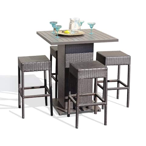 Napa Pub Table Set with Backless Barstools 5 Piece Outdoor Wicker Patio Furniture