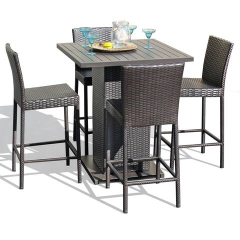 Napa Pub Table Set With Barstools 5 Piece Outdoor Wicker Patio Furniture