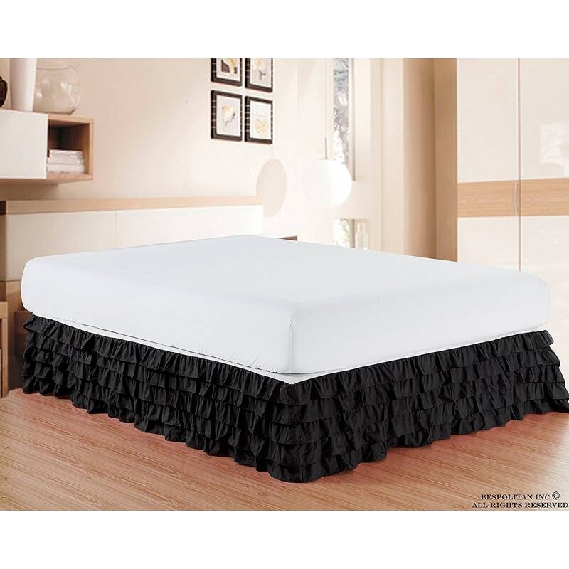 Elegant Comfort Luxurious Premium Quality Wrinkle and Fade Resistant Multi-Ruffle Bed Skirt - 15inch Drop - Queen - Black
