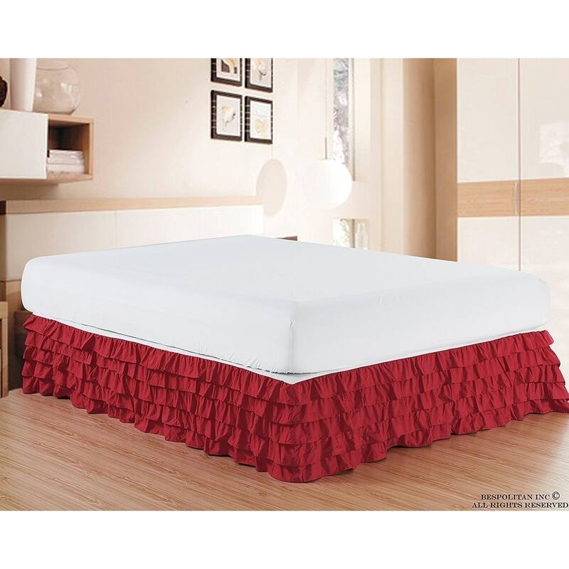 Elegant Comfort Luxurious Premium Quality Wrinkle and Fade Resistant Multi-Ruffle Bed Skirt - 15inch Drop - King - Burgundy