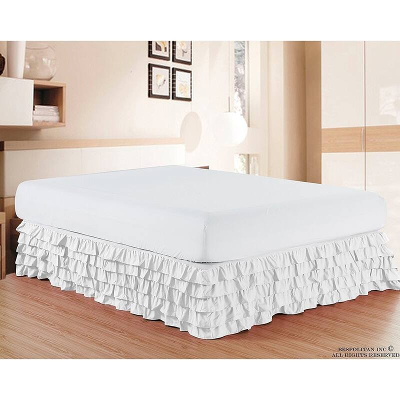 Elegant Comfort Luxurious Premium Quality Wrinkle and Fade Resistant Multi-Ruffle Bed Skirt - 15inch Drop - Full - White