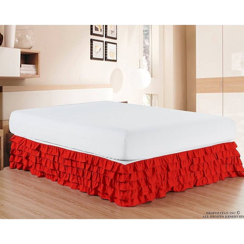 Elegant Comfort Luxurious Premium Quality Wrinkle and Fade Resistant Multi-Ruffle Bed Skirt - 15inch Drop - Queen - Red