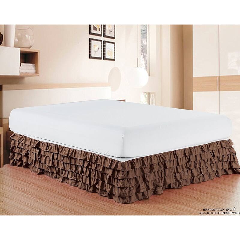 Elegant Comfort Luxurious Premium Quality Wrinkle and Fade Resistant Multi-Ruffle Bed Skirt - 15inch Drop - King - Chocolate