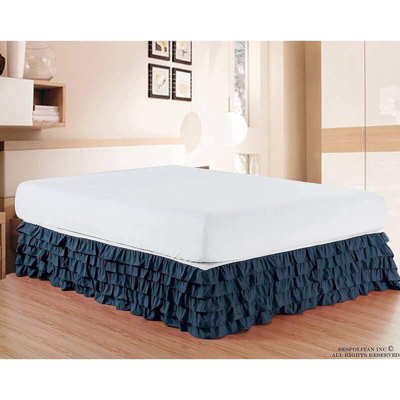 Elegant Comfort Luxurious Premium Quality Wrinkle and Fade Resistant Multi-Ruffle Bed Skirt - 15inch Drop - California King - Navy
