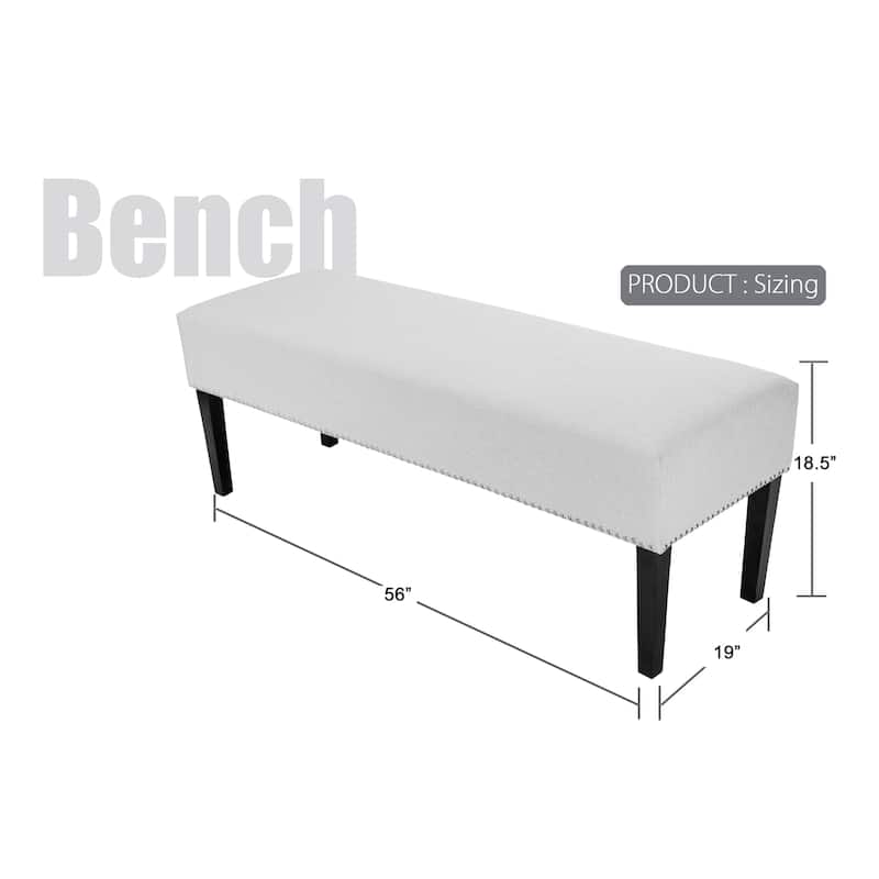 DIANE Corona Platinum Upholstered Nail Trim Edging Long Bench - Espresso Finish - Entryway - Platinum