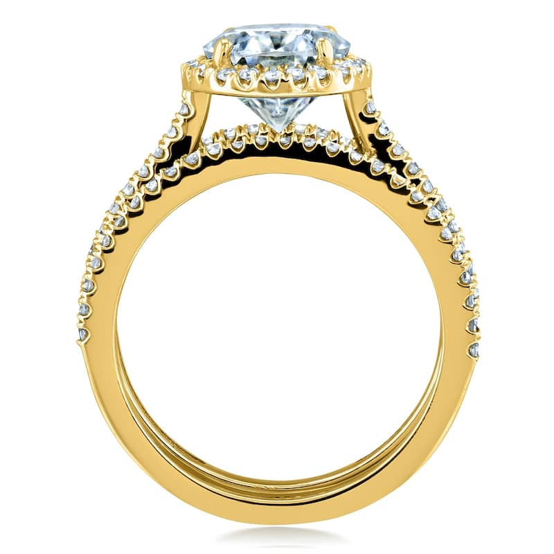 Annello by Kobelli 14k Gold 2 1/2ct TGW Moissanite and Diamond Oval Halo Bridal Rings, 3-Piece Set (GH/VS, GH/I)