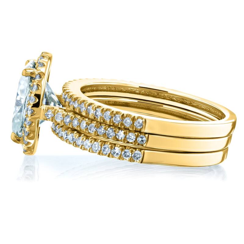 Annello by Kobelli 14k Gold 2 1/2ct TGW Moissanite and Diamond Oval Halo Bridal Rings, 3-Piece Set (GH/VS, GH/I)