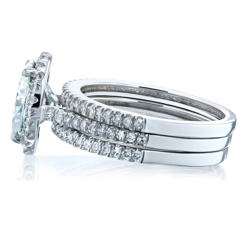Annello by Kobelli 14k Gold 2 1/2ct TGW Moissanite and Diamond Oval Halo Bridal Rings, 3-Piece Set (GH/VS, GH/I)