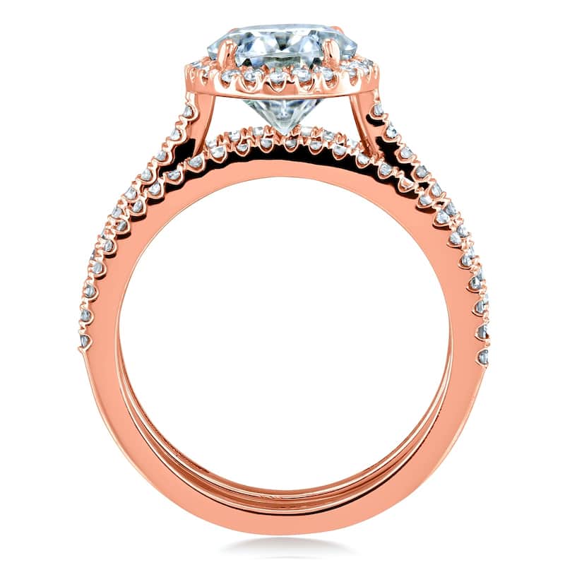Annello by Kobelli 14k Gold 2 1/2ct TGW Moissanite and Diamond Oval Halo Bridal Rings, 3-Piece Set (GH/VS, GH/I)