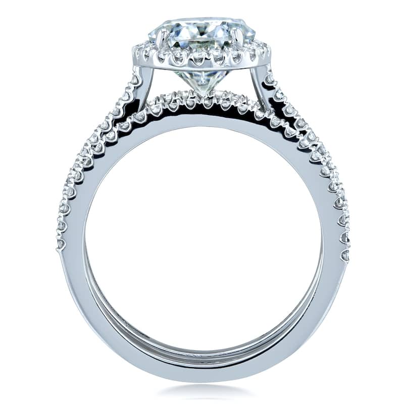 Annello by Kobelli 14k Gold 2 1/2ct TGW Moissanite and Diamond Oval Halo Bridal Rings, 3-Piece Set (GH/VS, GH/I)