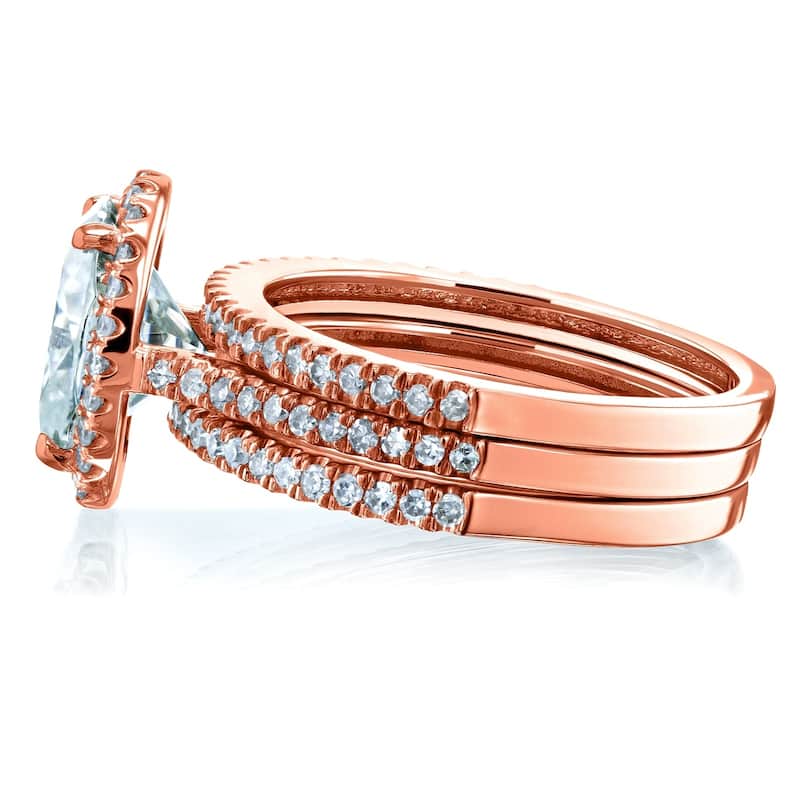 Annello by Kobelli 14k Gold 2 1/2ct TGW Moissanite and Diamond Oval Halo Bridal Rings, 3-Piece Set (GH/VS, GH/I)