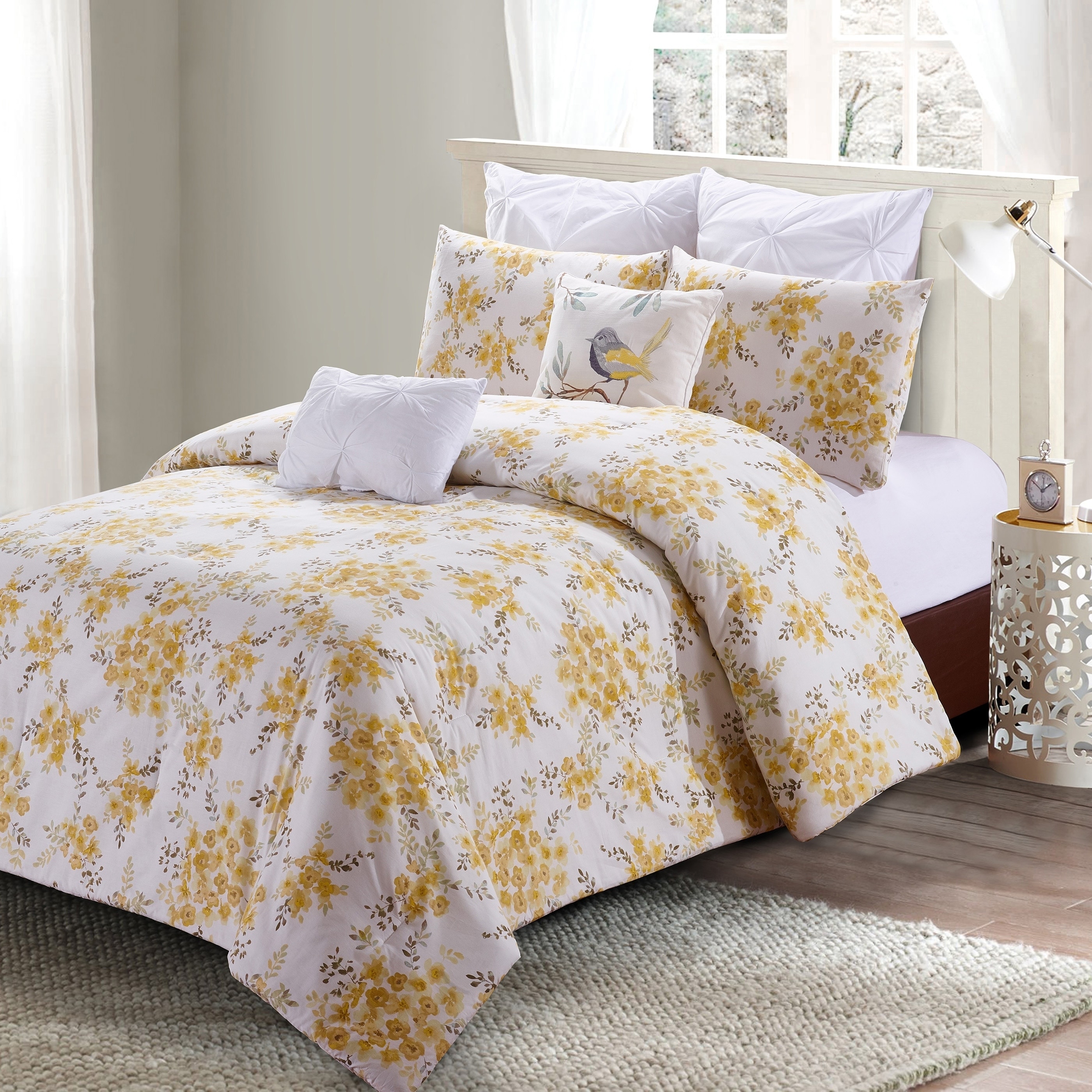 Style quarters-Savanah Floral 7pc Comfoter Set-100% cotton - Yellow ...