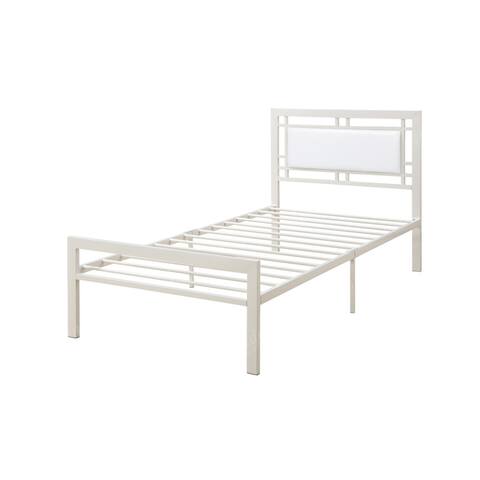 Metal Frame Full Bed with Leather Upholstered Headboard White