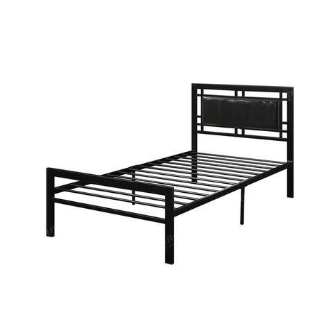 Metal Frame Full Bed with Leather Upholstered Headboard Black
