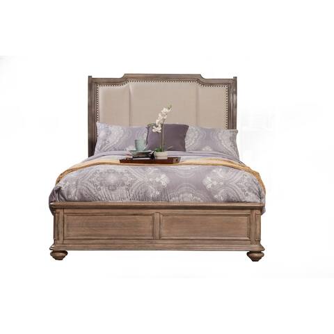 Wooden Queen Size Upholstered Sleigh Bed in French Truffle Brown