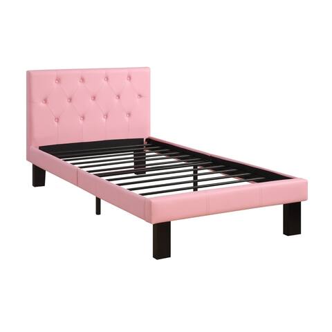 Faux Leather Upholstered Full size Bed With tufted Headboard Pink