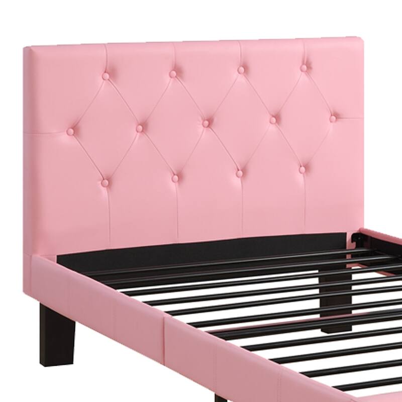 Faux Leather Upholstered Twin size Bed With tufted Headboard Pink