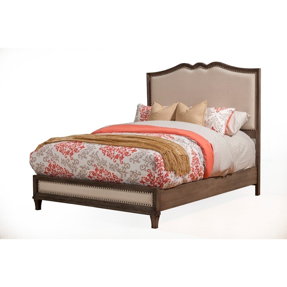 Benzara Standard King Size Upholstered Bed In Mahogany Wood