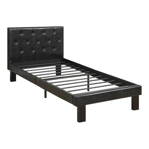 Faux Leather Upholstered Full size Bed with tufted Headboard Black