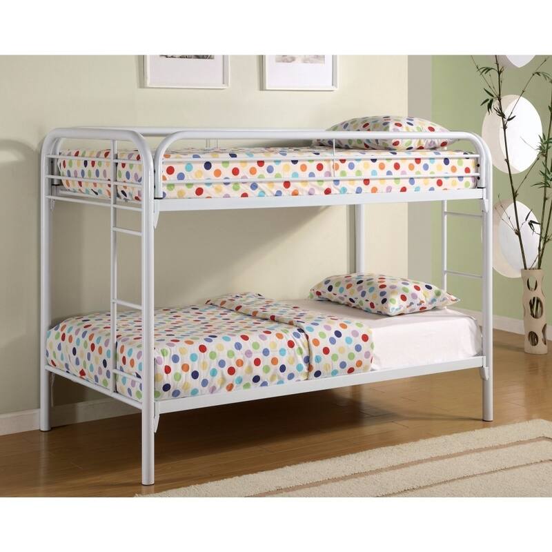 Simply Stylish Twin Over Twin Bunk Bed with Built-In Ladders, White