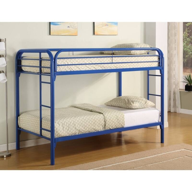 Simply Design Twin Over Twin Bunk Bed with Built-In Ladders, Blue