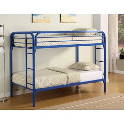 Simply Design Twin Over Twin Bunk Bed with Built-In Ladders, Blue