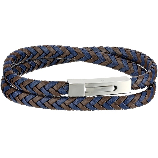 Blue Leather Men S Wrap Bracelet With Stainless Steel Clasp Blue Leather Men X27 S Wrap Bracelet With Stainless Steel Clasp