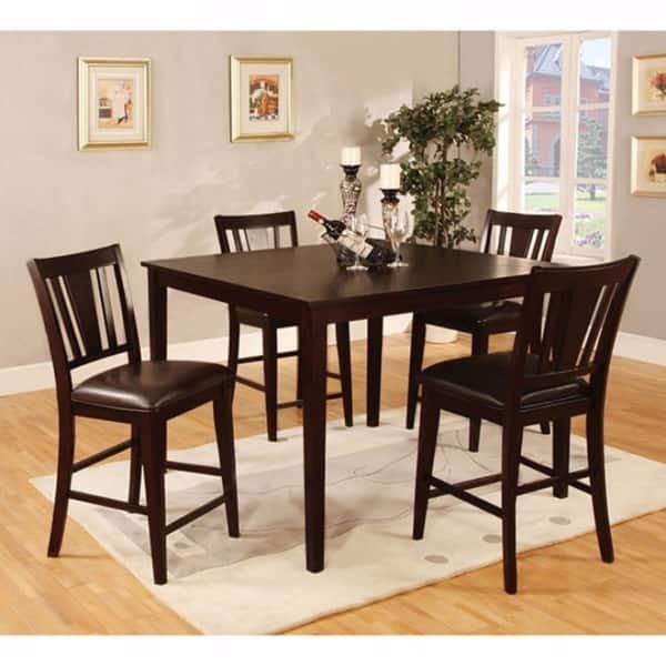 Wooden 5 Piece Square Top Counter Height Table Set, Dark Brown - Bed ...