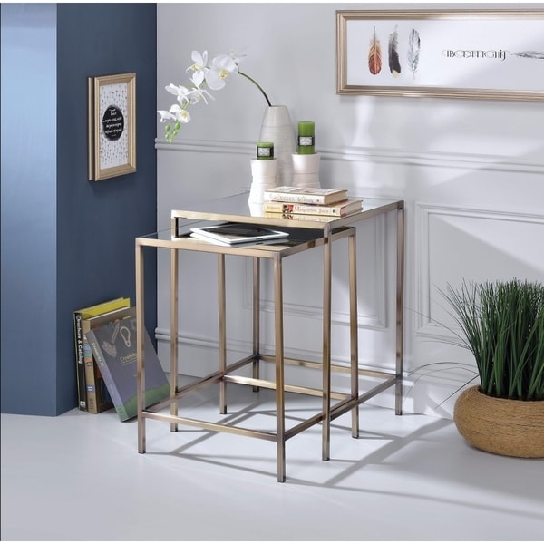 Astonishing Nesting Tables Set, Mirror & Brass