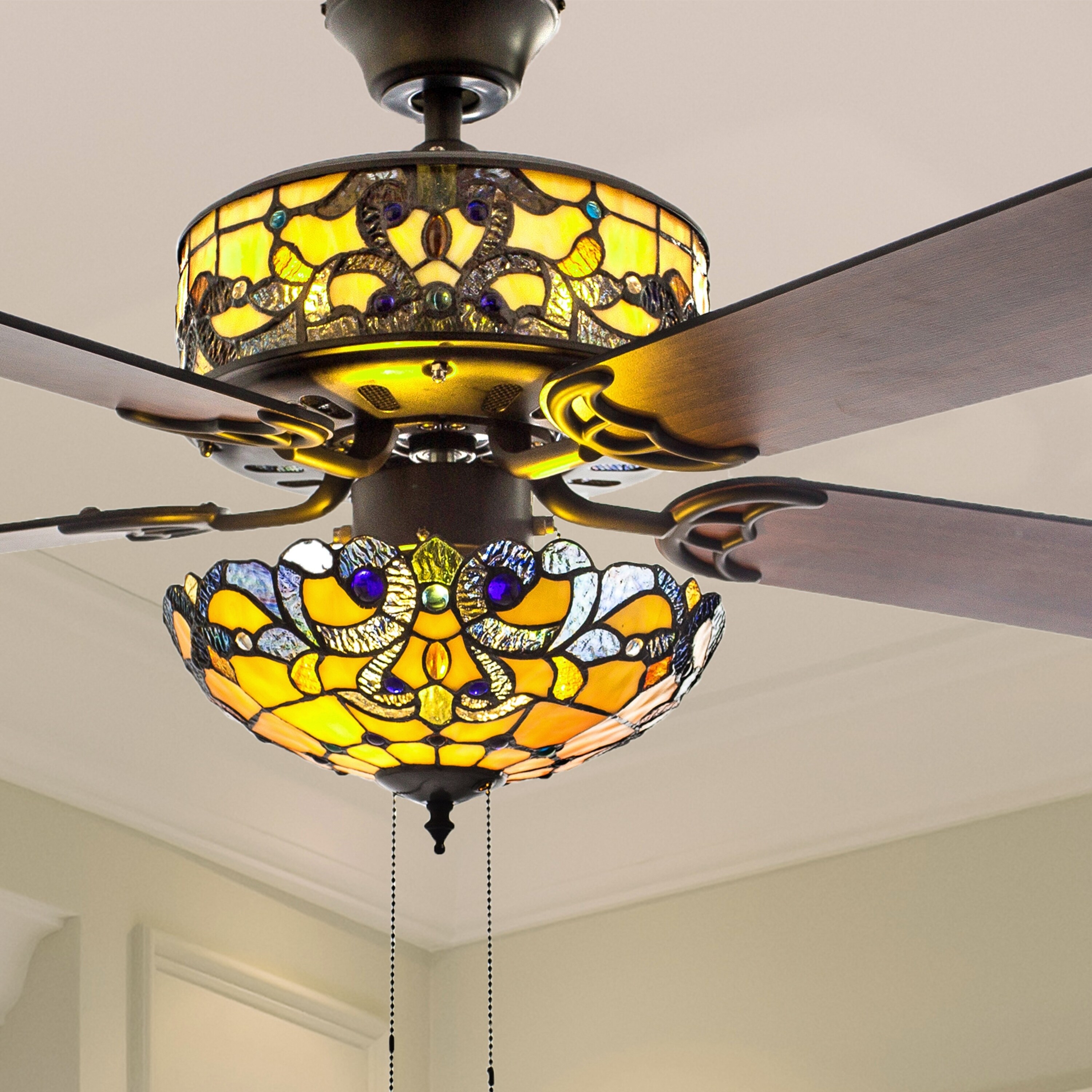 Shop 52 W Tiffany Style Stained Glass Magna Carta Ceiling Fan