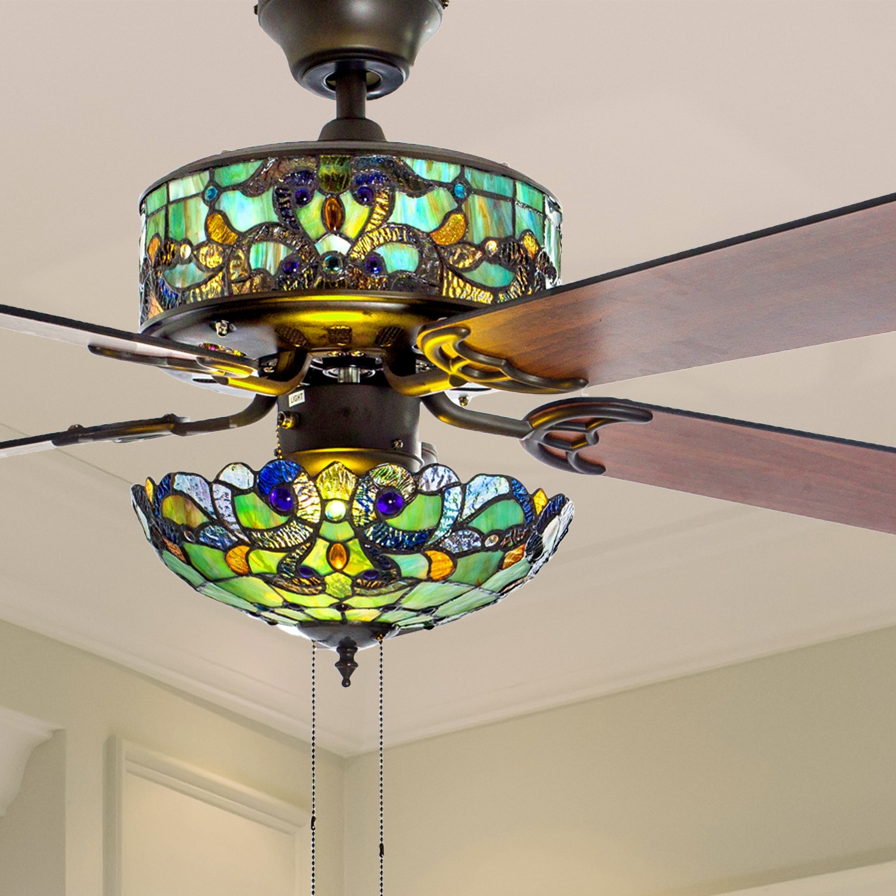 52 W Tiffany Style Stained Glass Magna Carta Ceiling Fan 52 L X 52 W X 16 5