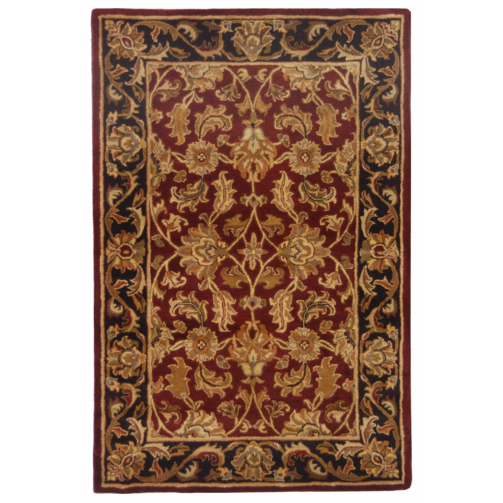 Handmade Heritage Kashan Burgundy/ Black Wool Rug (4 X 6) (RedPattern OrientalMeasures 0.625 inch thickTip We recommend the use of a non skid pad to keep the rug in place on smooth surfaces.All rug sizes are approximate. Due to the difference of monitor