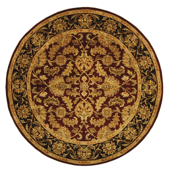 Safavieh Handmade Heritage Traditional Kashan Burgundy/ Black Wool Rug - 6' x 6' Round