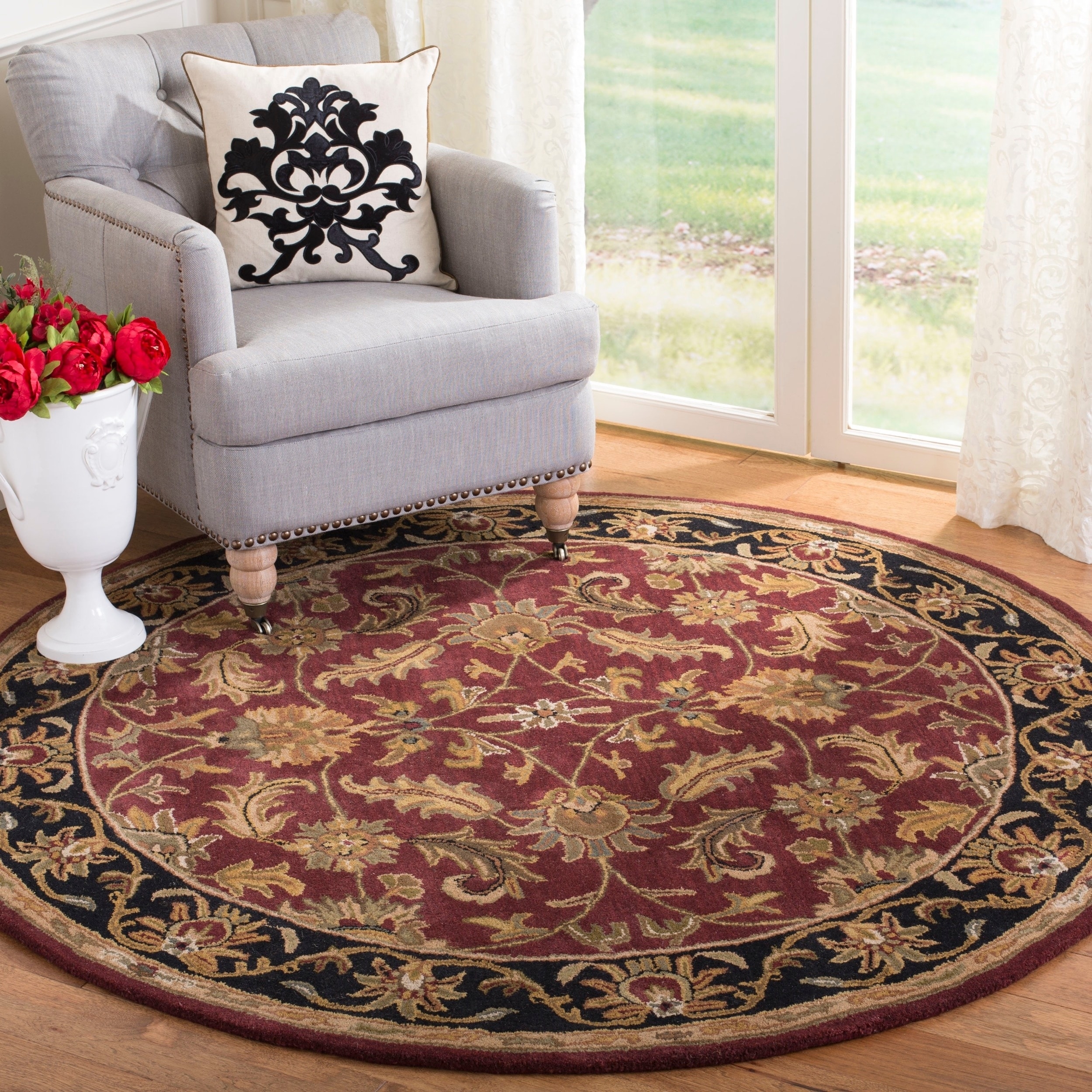 Handmade Heritage Kashan Burgundy/ Black Wool Rug (6 Round)