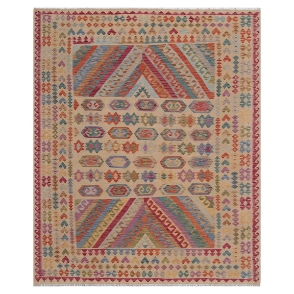 Handmade One-of-a-Kind Wool Kilim (Afghanistan) - 7'11 x 9'9. Opens flyout.