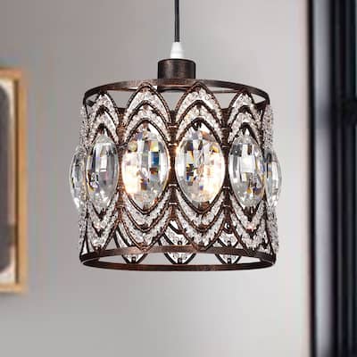 Peredur Rustic Bronze 1-Light Pendant with Crystal Shade